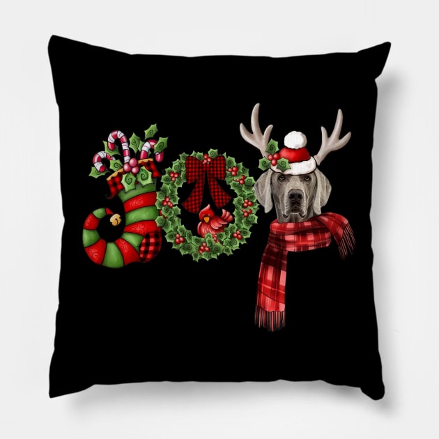 Christmas Joy Dwarf Stocking Reindeer Weimaraner Pillow by cogemma.art