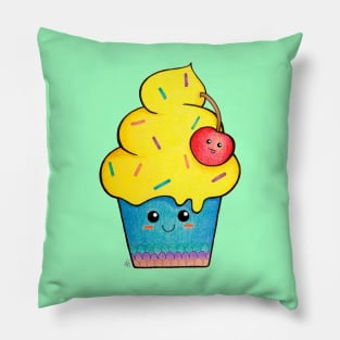 Cute as a Cupcake - Happy Colorful Cupcake With a Cherry on Top Pillow