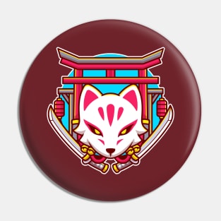 Cute Kitsune With Swords Pin