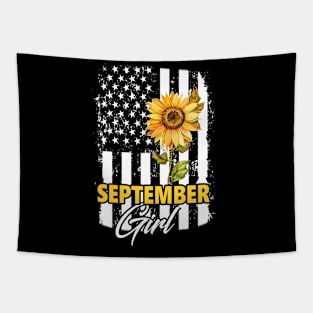 Flag Sunflower September Girl Tapestry