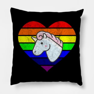 Rainbow Heart Unicorn - lgbt pride Pillow