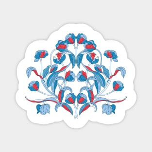 Chinoiserie red and blue tulips illustration Magnet