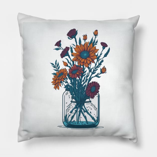 Flowers in a Mason Jar Pillow by Yolanda.Kafatos