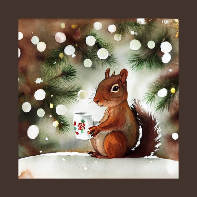 Squirrel drinking eggnog, snowy christmas outdoors by fistikci