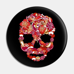 Red floral skull Pin