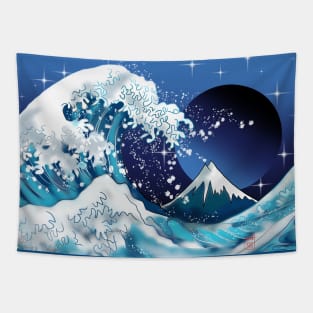 Wave off Kanagawa at night Tapestry