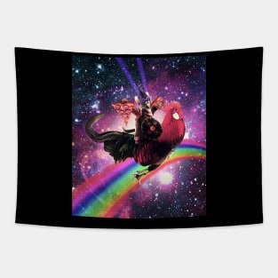 Lazer Warrior Space Cat Riding Chicken With Pizza Tapestry