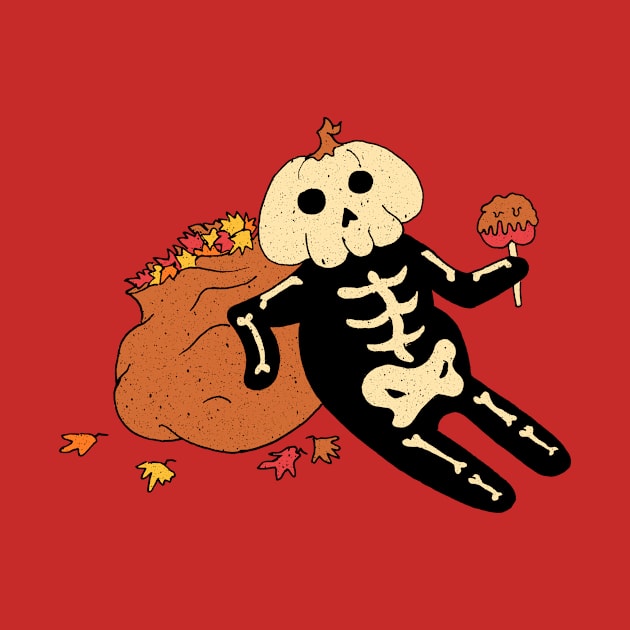 Little Pumpkin Head Skeleton Spooky Cute Halloween Drawing by Awful Waffle Press