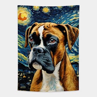 Boxer Dog Breed Painting in a Van Gogh Starry Night Art Style Tapestry