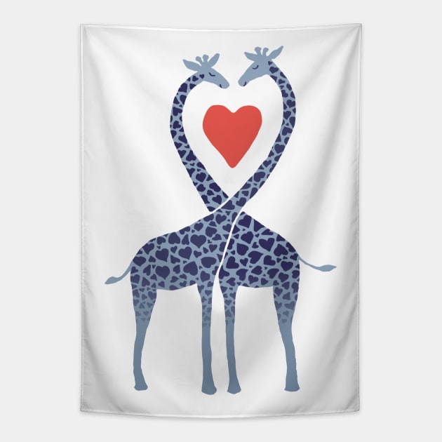 Giraffes in Love - A Valentine's Day Illustration Tapestry by micklyn