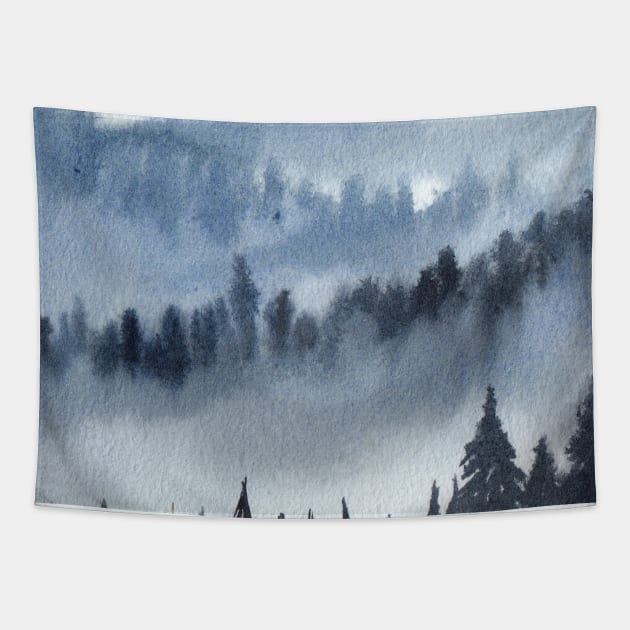 Deer Artwork in Winter Season Tapestry by Martsy