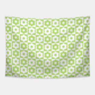 Green and White Checkered Flower Pattern Tapestry