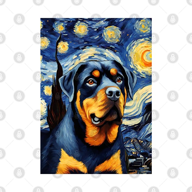 Rottweiler Dog Breed in a Van Gogh Starry Night Art Style by Art-Jiyuu