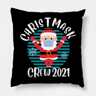 Christmas Crew 2021 Funny Face Mask Wearing Santa Christmask Pillow