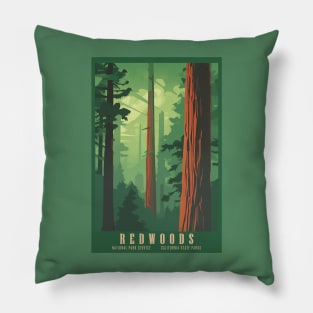 Redwoods Vintage Travel Poster Pillow