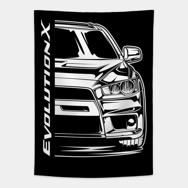 Lancer Evolution X (White Print) Tapestry by idrdesign