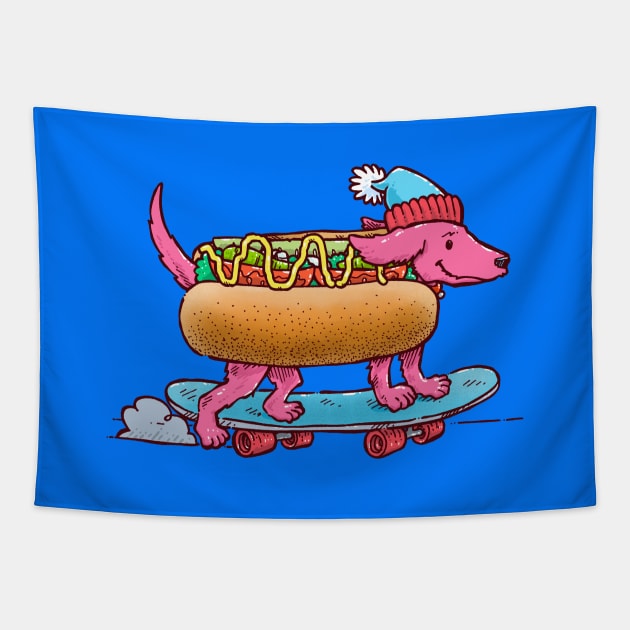 Chicago Weiner Dog Skater Tapestry by nickv47