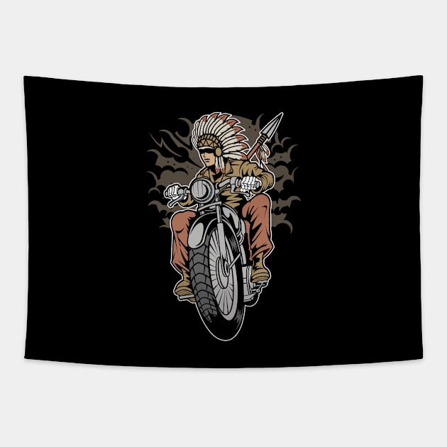 Native American Series: Chief in Headdress on Motorcycle Tapestry by Jarecrow 