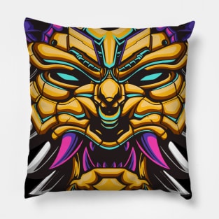 mecha tiger robot mask illustration Pillow