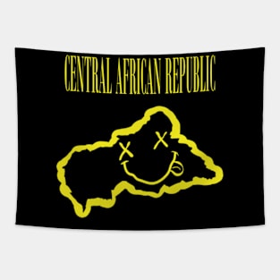 Vibrant Central African Republic x Eyes Happy Face: Unleash Your 90s Grunge Spirit! Smiling Squiggly Mouth Dazed Smiley Face Tapestry