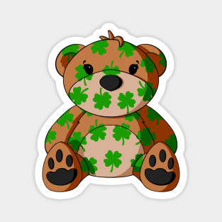 St. Patrick's Day 4 Leaf Clover Pattern Teddy Bear Magnet