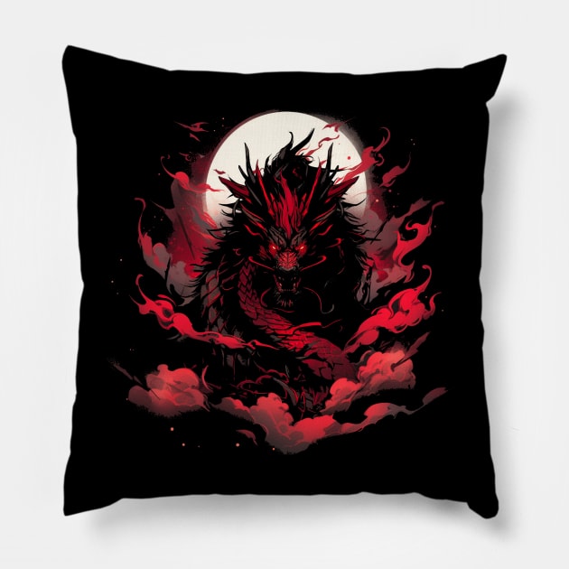 Lunar Blaze: Red Dragon Pillow by CleverboyDsgns