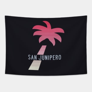 SAN JUNIPERO (Black Mirror) - TCKR Systems Palm Tree with Fading Paradise Pink Stripes Tapestry