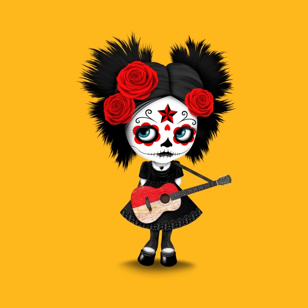 Sugar Skull Girl Playing Indonesian Flag Guitar by jeffbartels