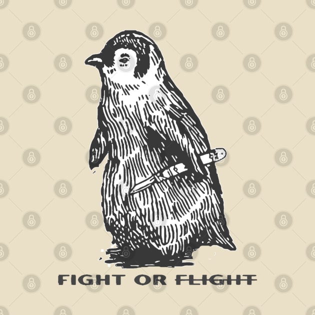 Retro Fight Or Flight Funny Penguin by MManoban
