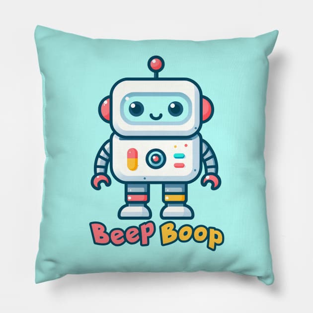 Kids Robot Beep Boop Cute Robots Pillow by alcoshirts