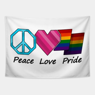 Peace, Love, and Pride design in LGBT Rainbow pride flag colors Tapestry