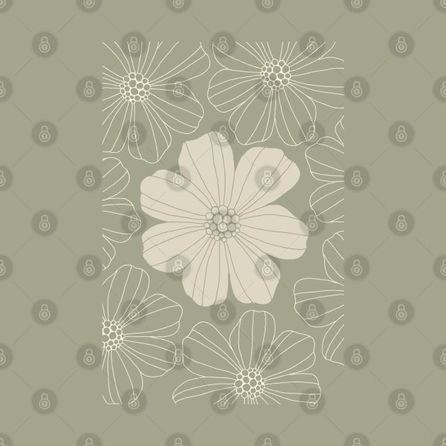 Marsh Mallow Doodle Flower Beige and Sage Green by tramasdesign