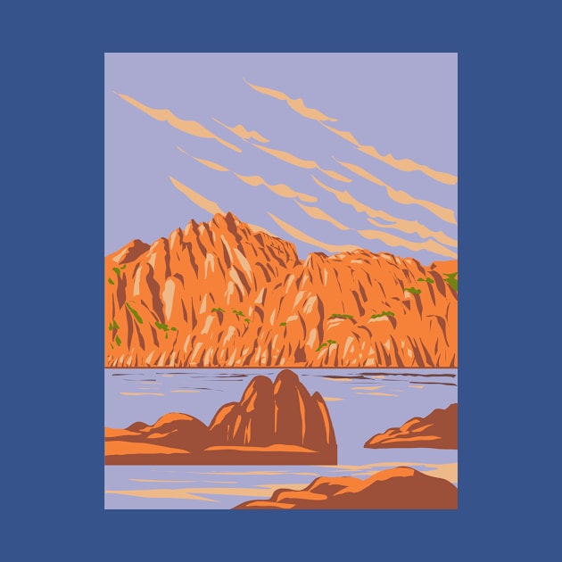 Watson Lake at Granite Dells in Prescott Arizona USA WPA Art Poster by retrovectors