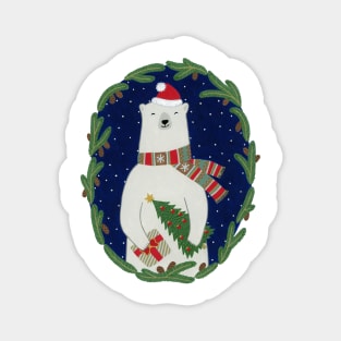 Polar Bear with Christmas Tree Magnet