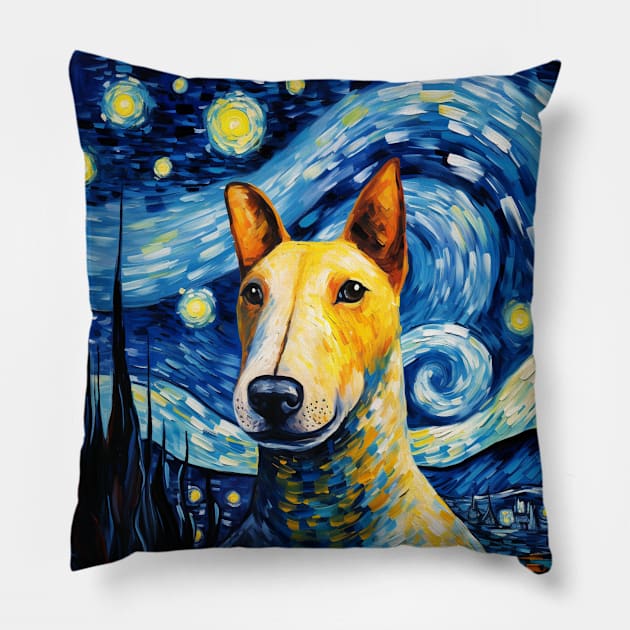 Bull Terrier portrait in Van Gogh style (Starry Night) Pillow by NatashaCuteShop