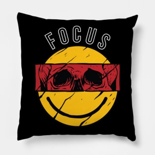 FOCUS smiley rad retro design with skull cut Pillow