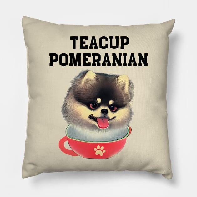 Adorable and Cute Teacup Pomeranian Puppy Fluffy Pomeranian Dog Owner Pillow by Mochabonk