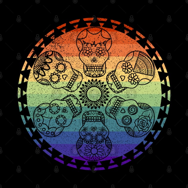 Vintage Distressed Aztec Gay Pride Sugar Skulls by Muzehack