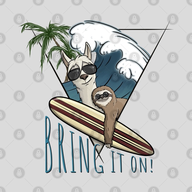 Bring It On! Llama & Sloth Surf Art by SkizzenMonster