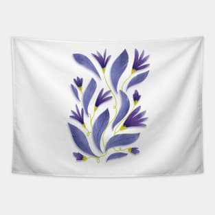 Very Peri Flowers and leaves, violets, floral pattern, periwinkle Tapestry