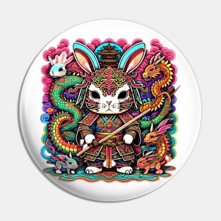 Rabbit Warrior and Chinese Dragons Pin