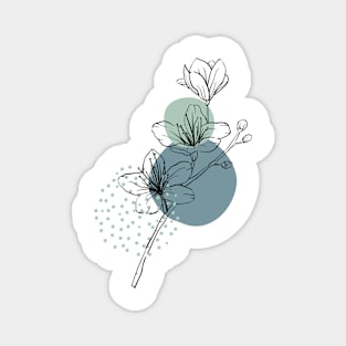 Minimal floral line art with blue circles background Magnet