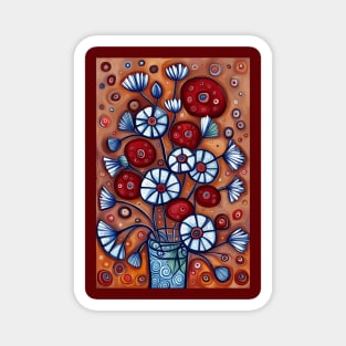 Cute Abstract Flowers in a Blue and White Vase Still Life Painting Magnet