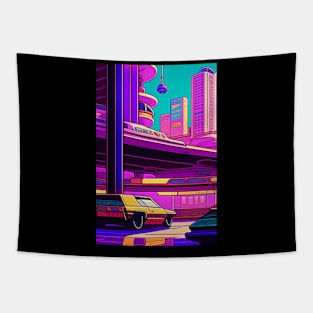 Anime city Vintage style Tapestry