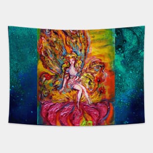 FLOWER FAIRY ON THE PINK IRIS Fantasy Creatures Tapestry