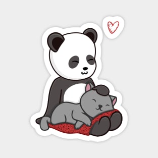 Cute Kawaii Chibi Panda Petting It's Pet Cat Magnet