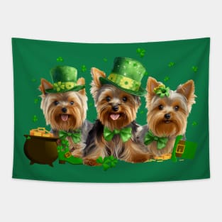 My Yorkie Is My Lucky Charm St Patricks Day Tapestry