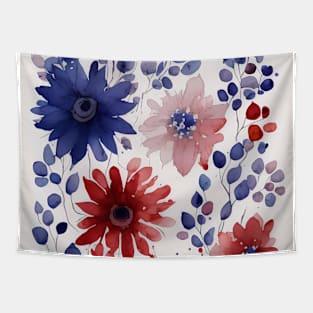 Red, White, and Blue Patriotic Watercolor Flowers - a modern art way to wear the colors of the United States of America ... the good ol' USA. Show your American Pride! Tapestry