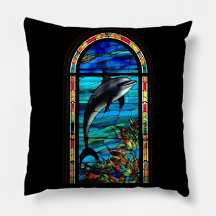 Stained Glass Style Design Grey Dolphin Pillow