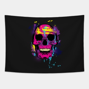 Skull neon spray paint and strokes Tapestry